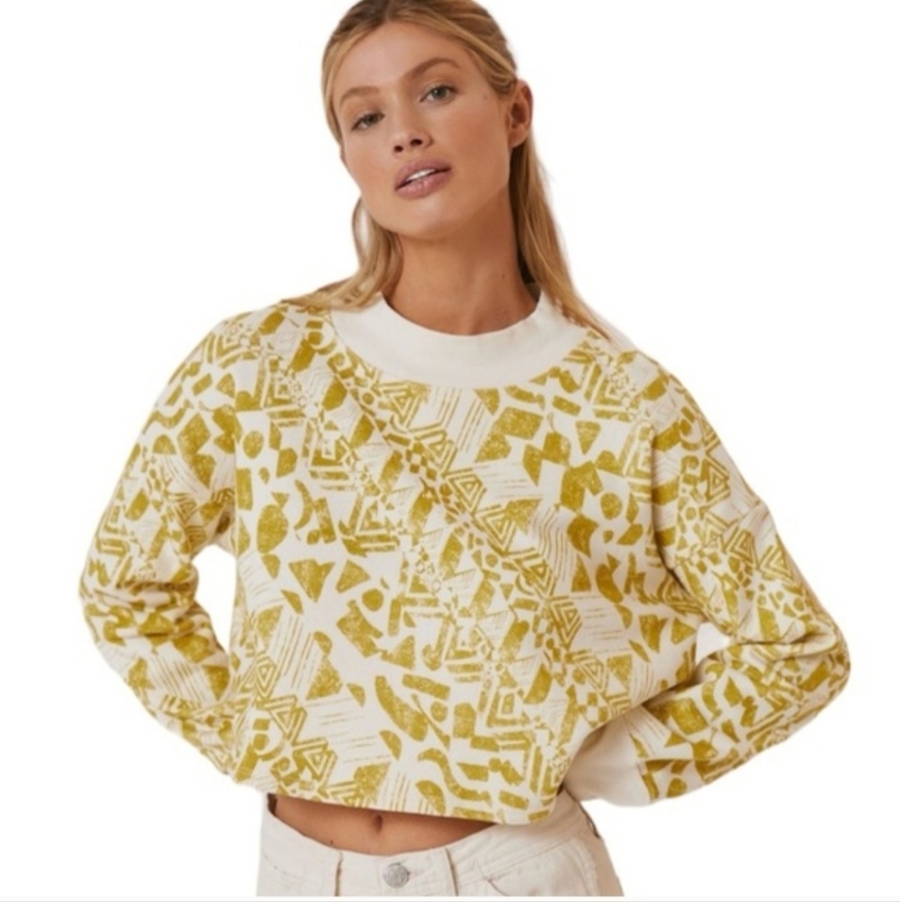 NWT Anthropologie Amadi Geometric‎ Cropped Mockneck Sweater L Artsy Boho Indie